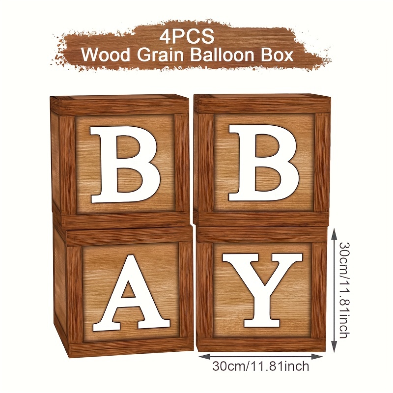 4pcs, Woodland Baby Shower Decorations - 4pcs, Wood Grain Blocks with  Printed BABY ONE Letters - Perfect for Centerpieces and Party Boxes - Ideal  for