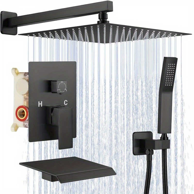 SR SUN RISE Juego de grifo de ducha cuadrado para baño, cabezal de ducha de  lluvia con rociador de mano montado en la pared, accesorios de ducha de