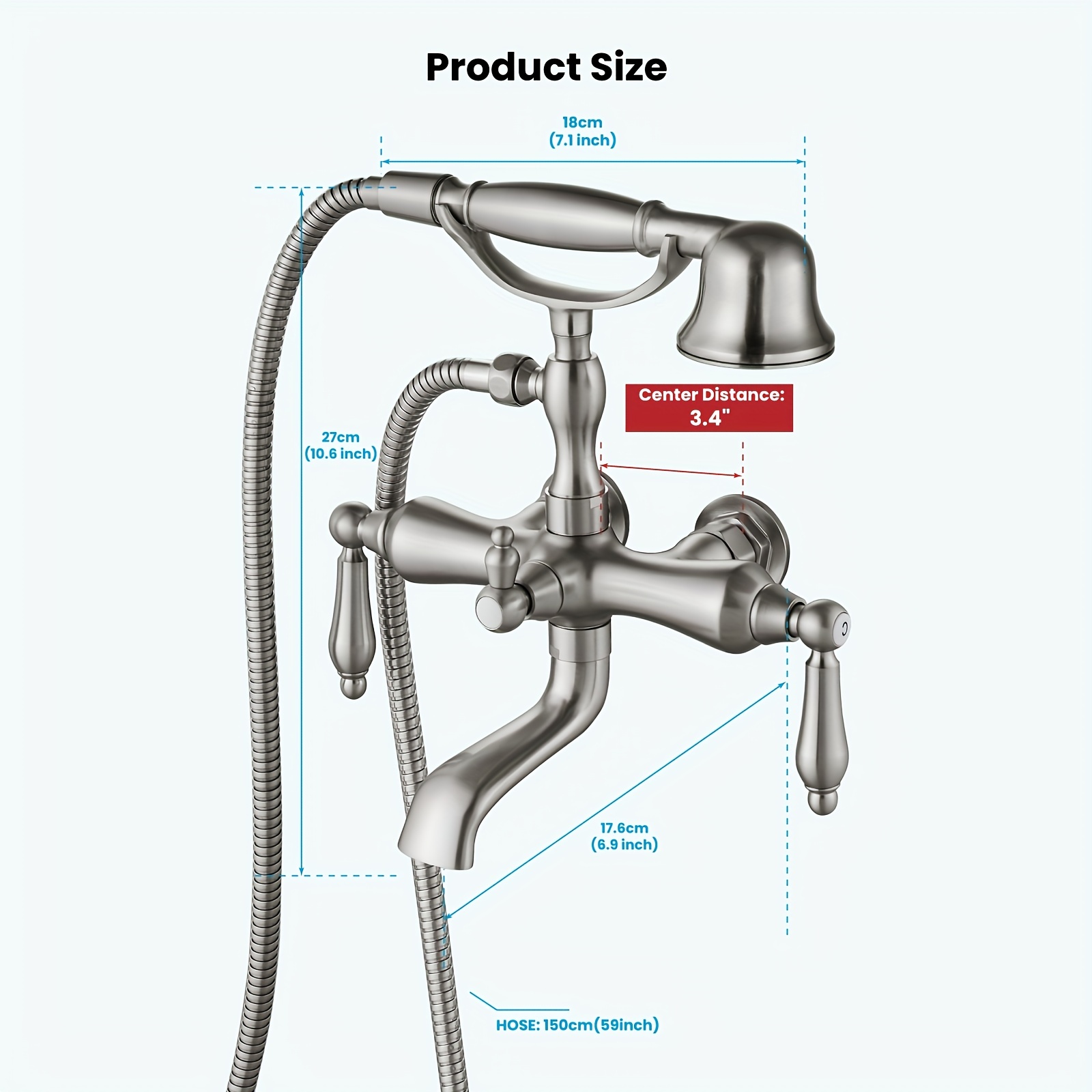 Clawfoot Tub Small Spout Faucet w/ Hand-held shower