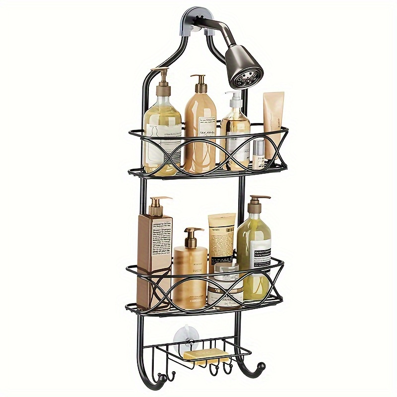 HapiRm Corner Shower Caddy with Shampoo Holder, Shower Organizer Shower Storage Shelf with 11 Hooks, No Drilling Rust Proof Stainless Steel Shower BAS