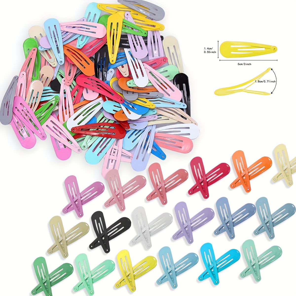 100 Pack Bulk 2 Inch 5 CM Snap Metal Hair Clips Barrettes Silver