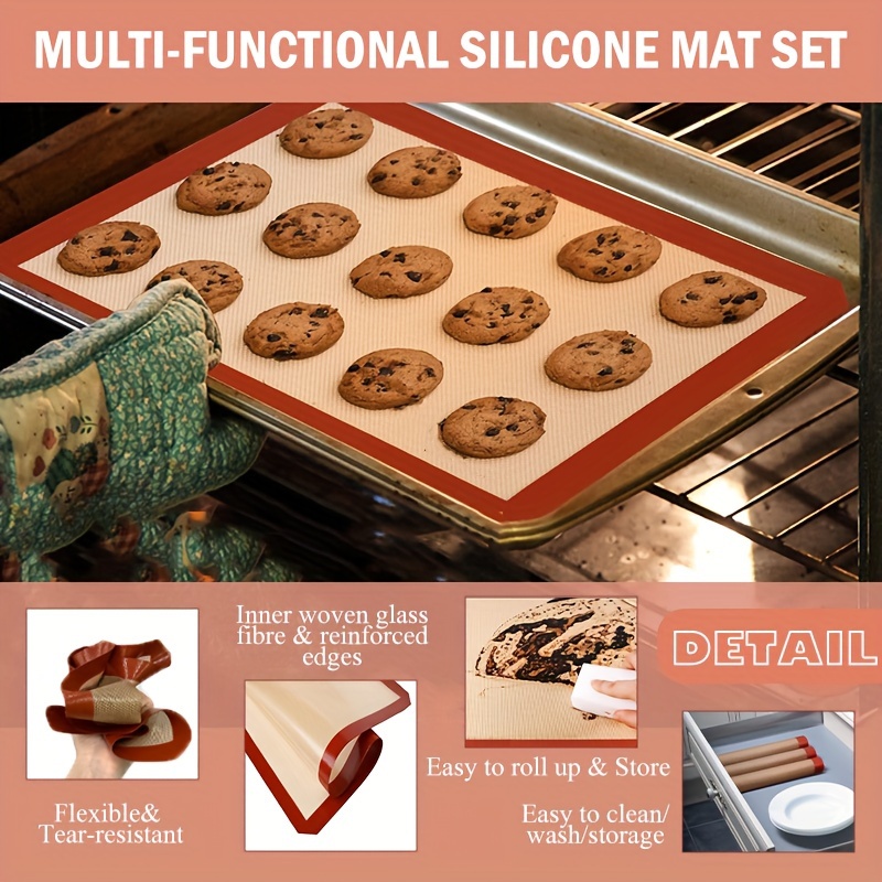 Silicone Baking Mat, Large Baking Mat Set Of 3-2 Half Sheets Mats