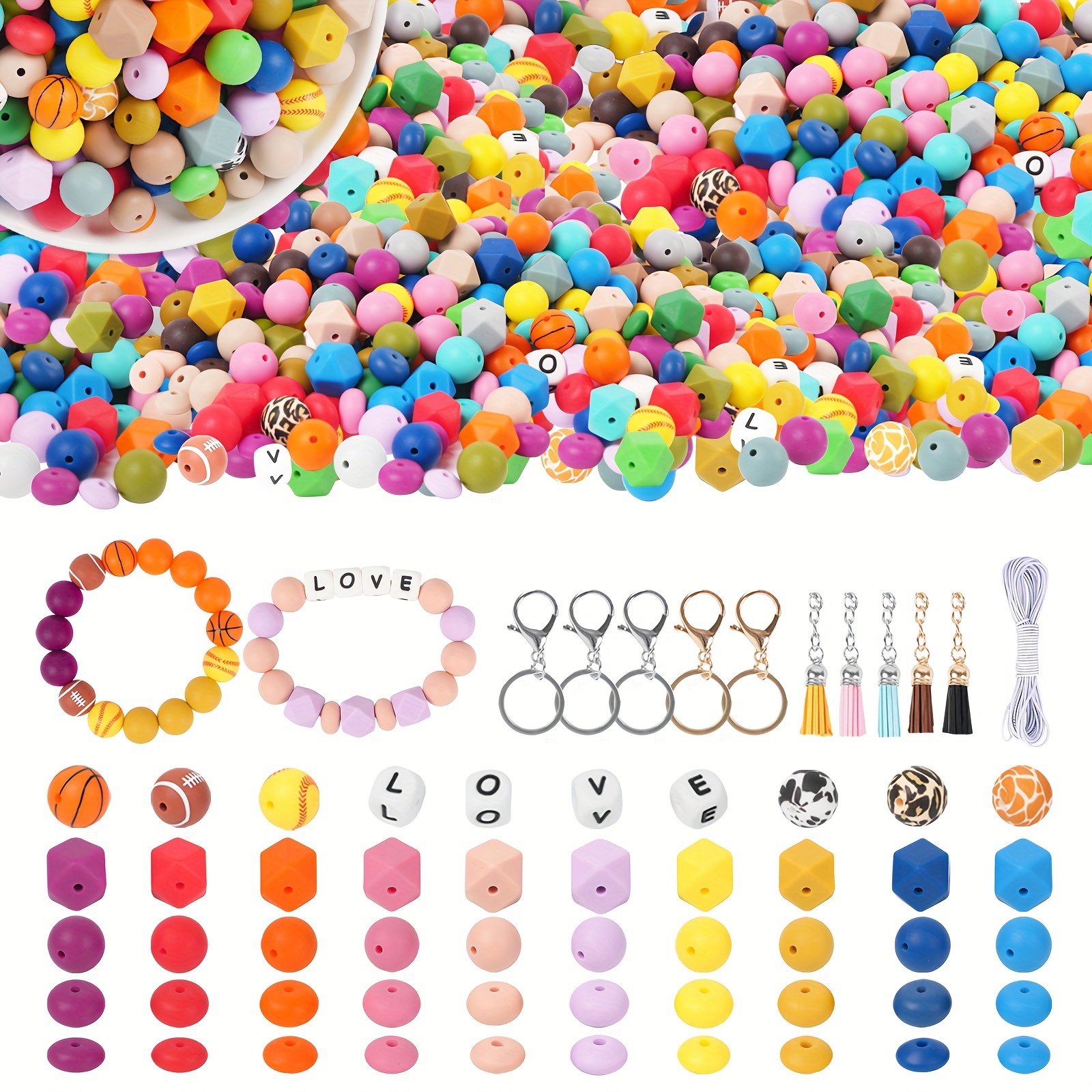 221Pcs Silicone Beads for Keychain Making Kit - 15mm Bulk Silicone Rubber  Key