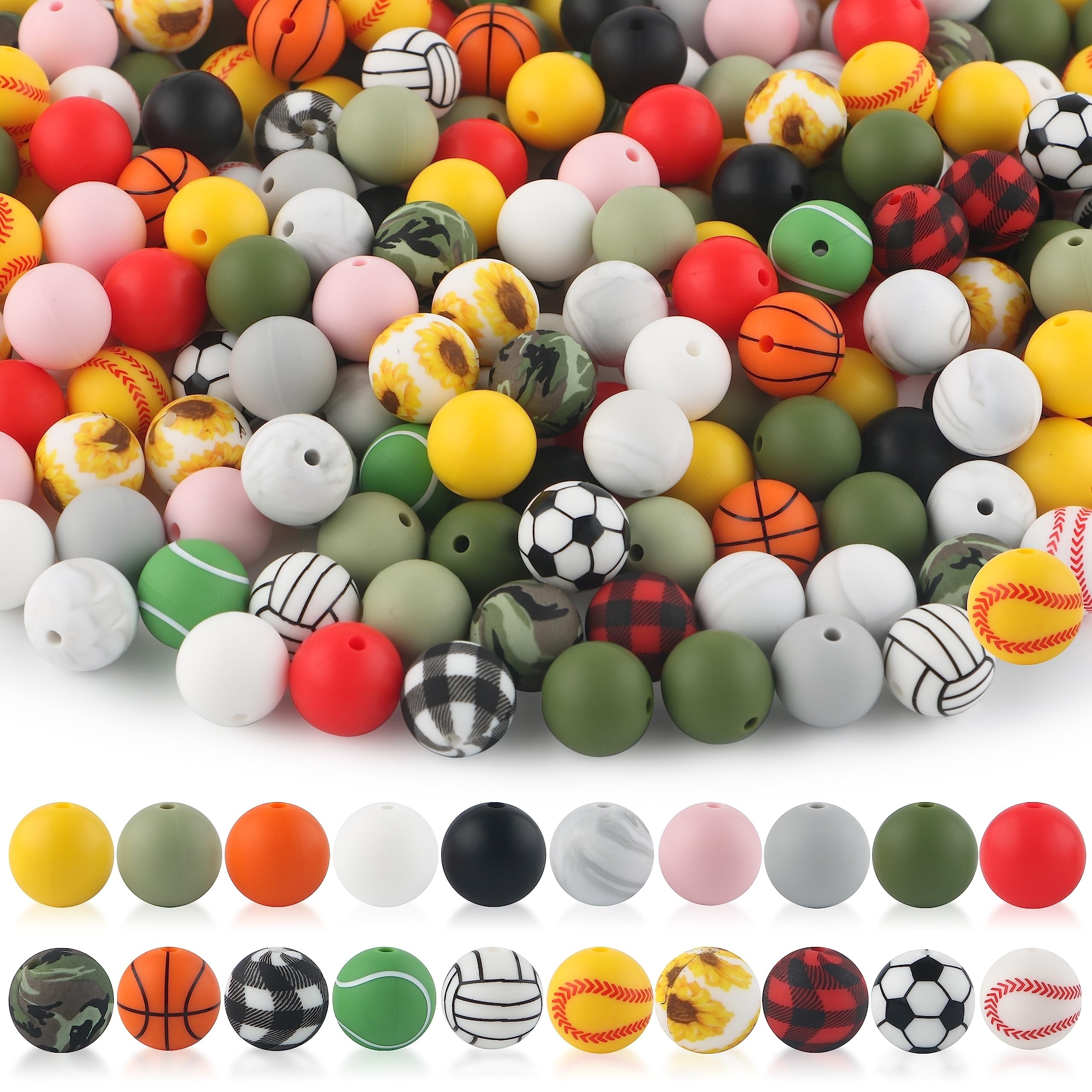 50pcs/pack DIY Sporty Beads Basketball, Football, Volleyball, Softball  Perforated Design Round Loose Ball Beads For DIY Bracelet Necklace For  Sports L