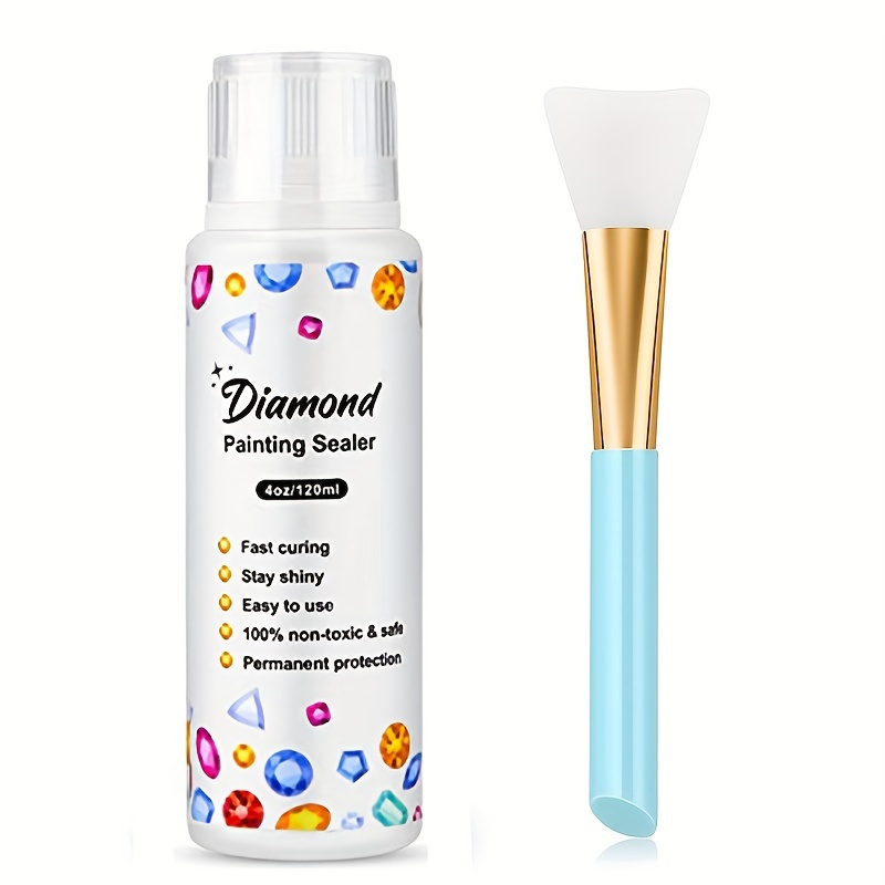 Diamond Painting Sealer 250 ml/8.45 oz with Silicone Brush, 5D Diamond Art Sealer Permanent Hold Shine Effect for Protect Diamond Painting and
