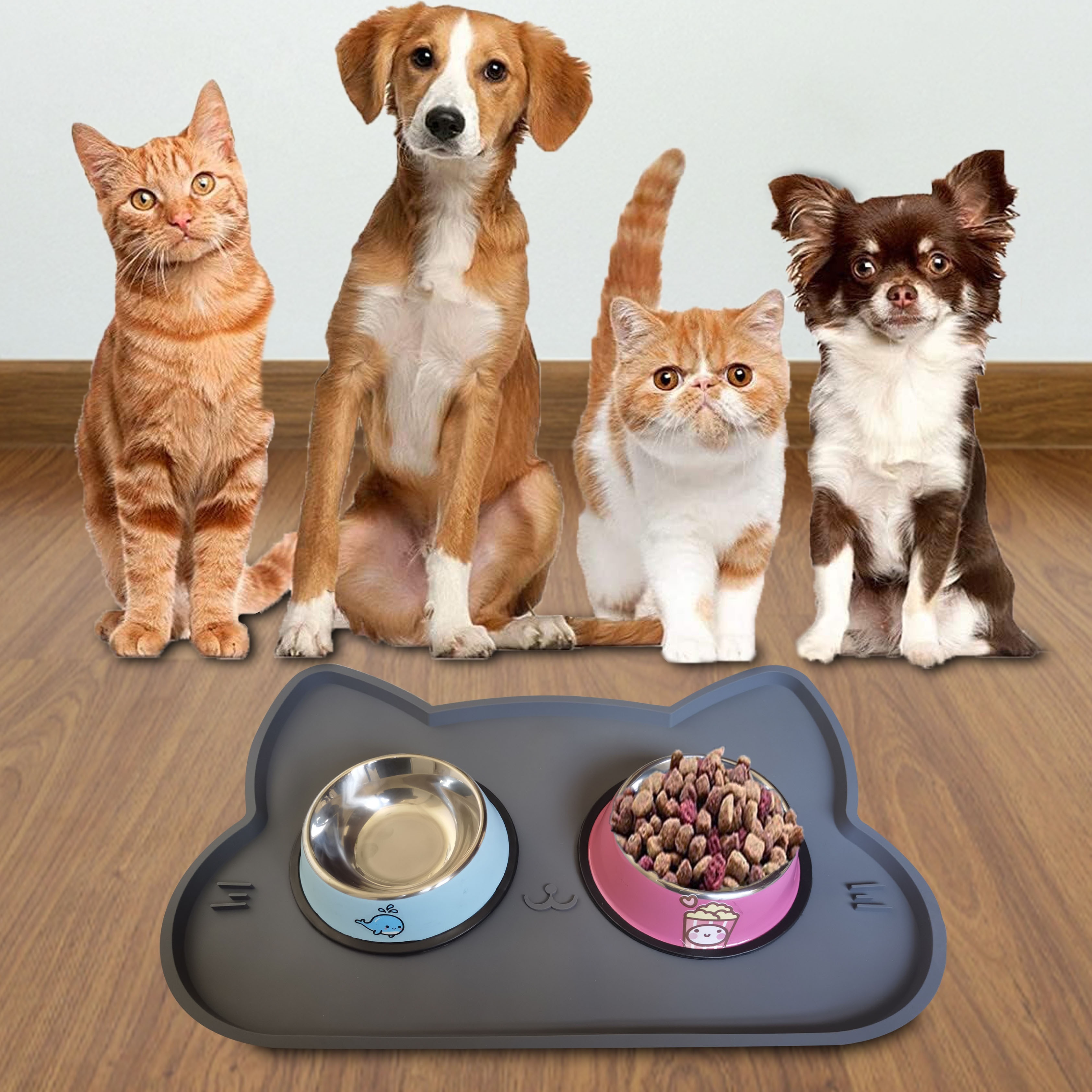 2 Pack Cat Mat for Food Cat Food Mat Cute Small, Cat Food Mats for Floor  Cat Bowls Indoor Silicone Pet Food Mat Washable Non Slip Spill Proof Pet