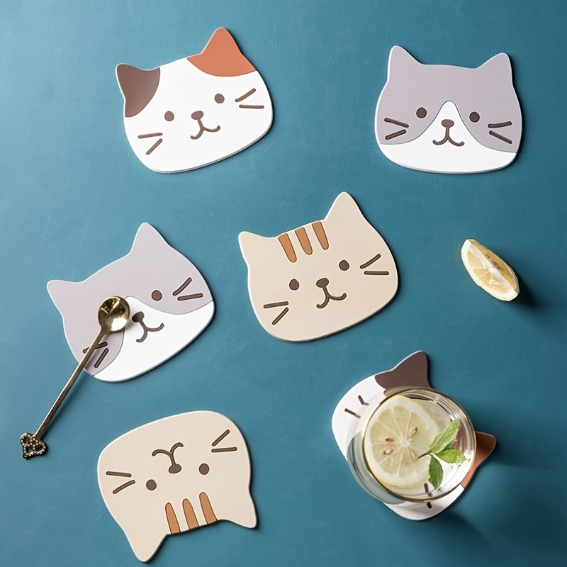 Funny Coasters For Drinks Absorbent, Cat Shaped Ceramic Coasters Set Of 4,  Unique Gift Ideas For Cat Lovers, Bar Dining Table Decor Housewarming Birth