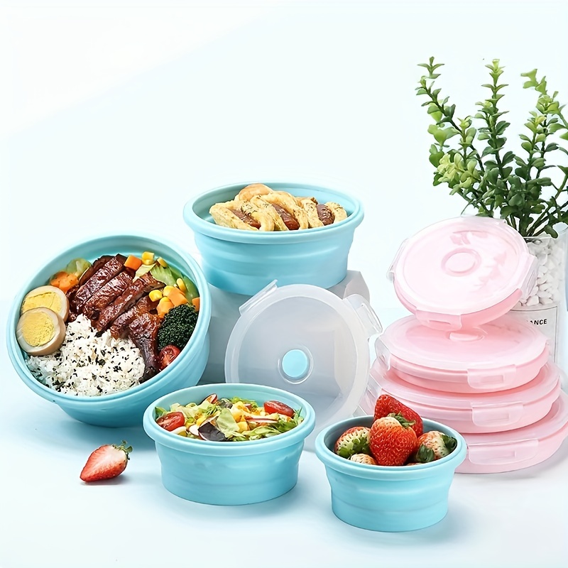Silicone Folding Bowls For Camping, Food Grade Collapsible Lunch Box, Salad  Bowl With Lid, Expandable Food Storage Container With Cutlery, Dinnerware -  Temu Malaysia