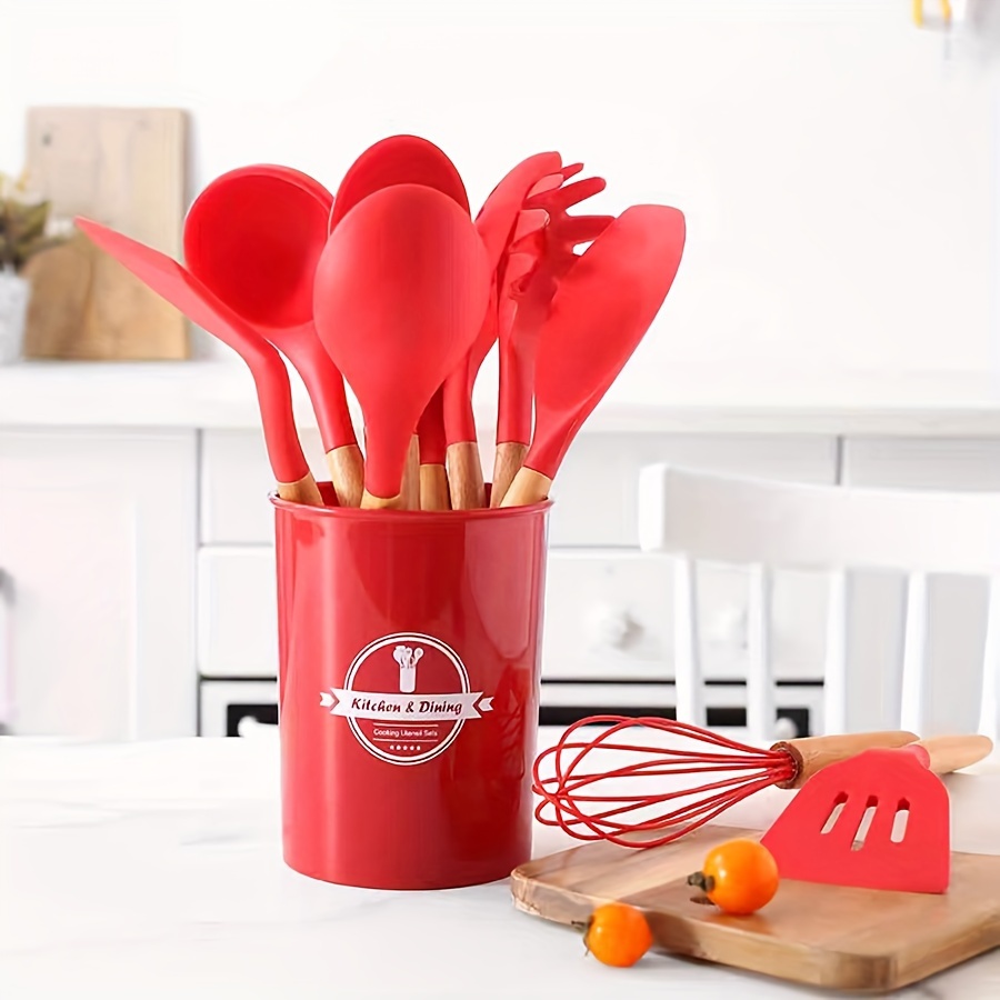 Kitchen Cooking Utensils Set, 24 Pcs Non-stick Silicone Cooking Kitchen  Utensils Spatula Set With Holder, Wooden Handle Heat Resistant Silicone  Kitche