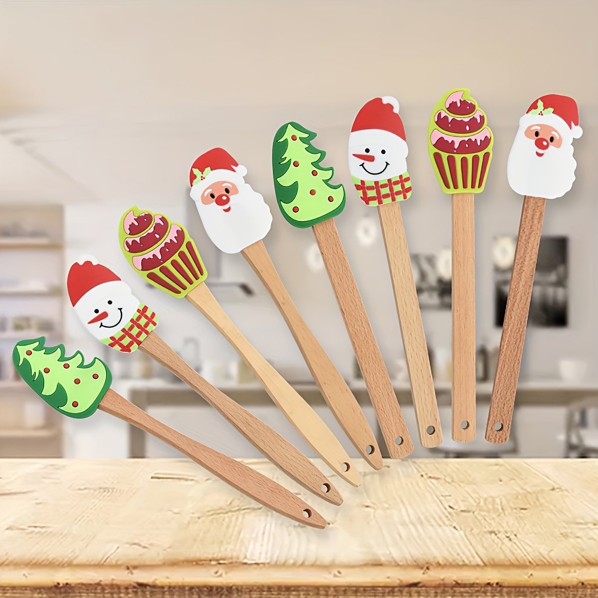 Creative Silicone Cooking Utensils Wooden Handle Non-Stick Spatula Cream  Scraper Christmas Themed Kitchen Cooking Tools