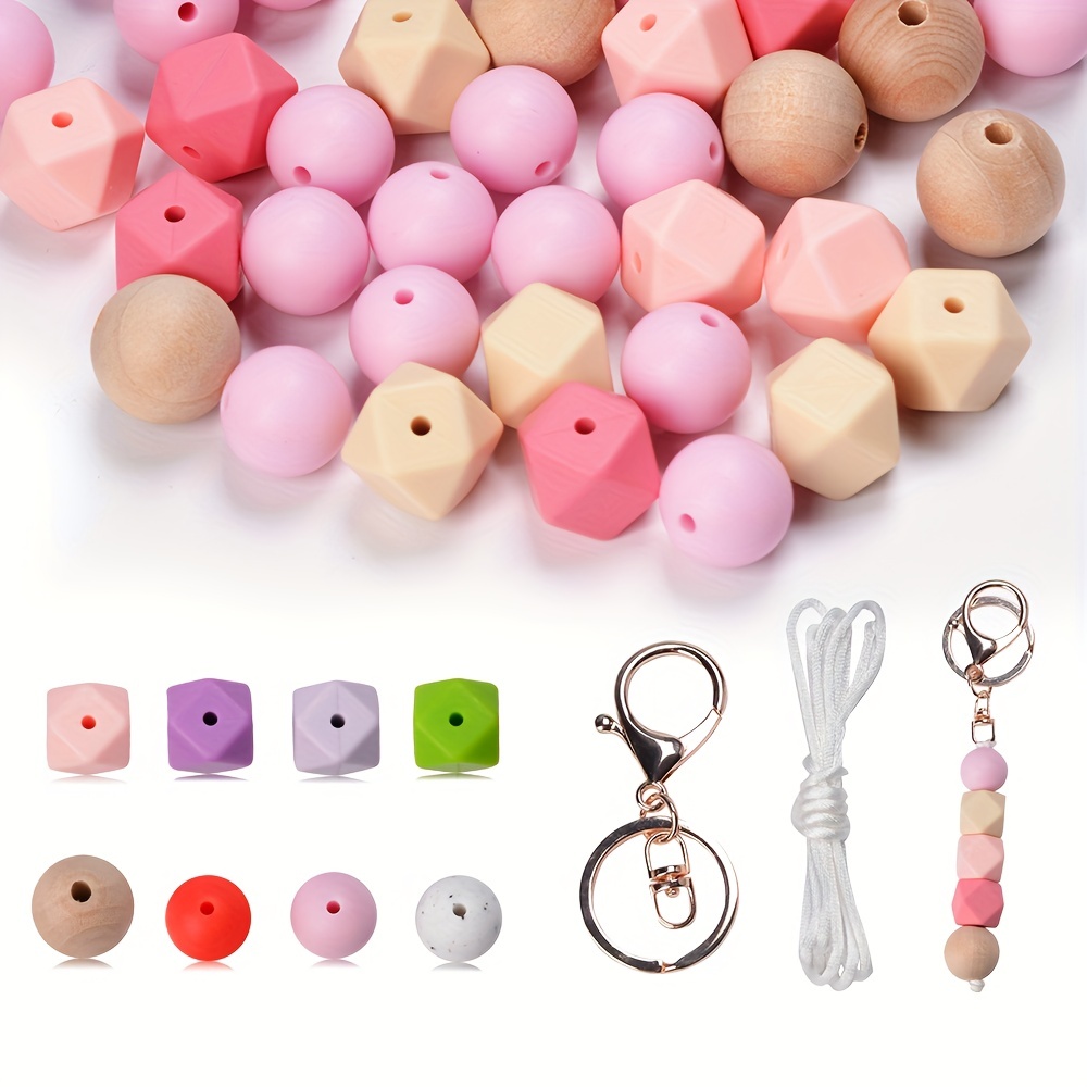 Assorted Colored Silicone Beads for Making Keychains Pen Bracelets Wristlet  Lanyard Craft Including Focal Beads, Round Beads, Flat Space