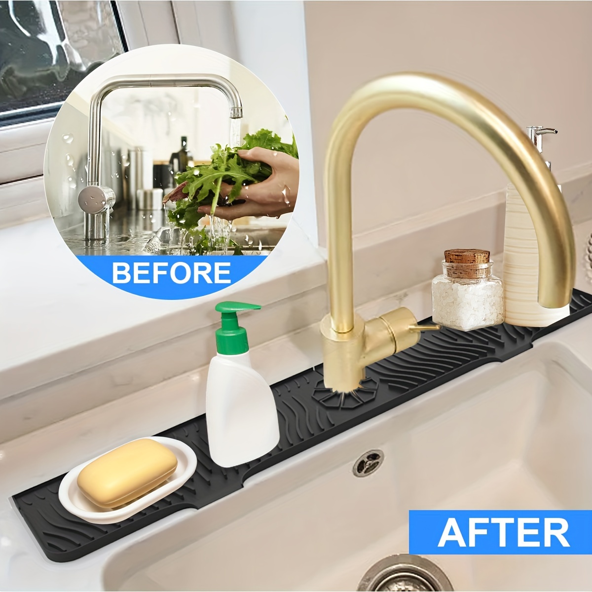 Silicone Kitchen Sink Faucet Mat - Protects Countertops And Bathroom  Surfaces From Water And Splashes - Temu