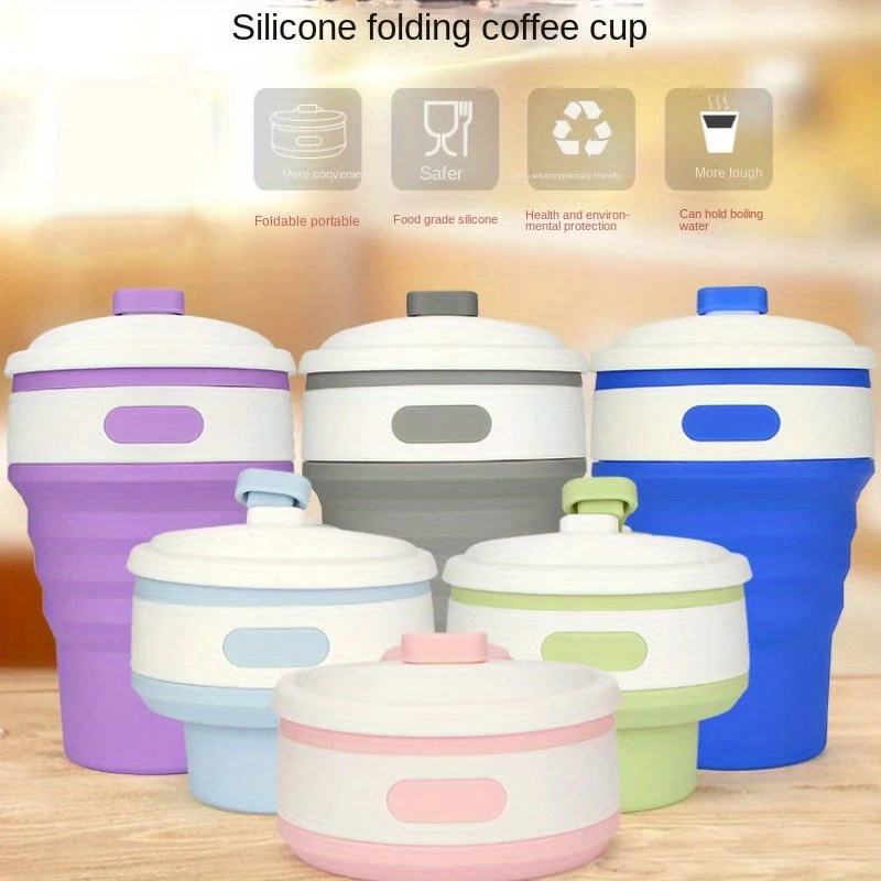 Folding Silicone Cup, Portable Silicone Telescopic Drinking Collapsible Coffee Cup, Multi-function Foldable Silica Mug Travel (Blue)