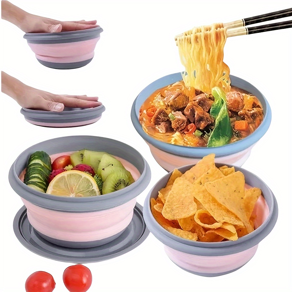 Lunbengo 1200ml Large Camping Bowl with Foldable Spoon, Collapsible Bowl  With Lid, Silicone Bento Box Container, For Travel Camping Meal Prep & Food