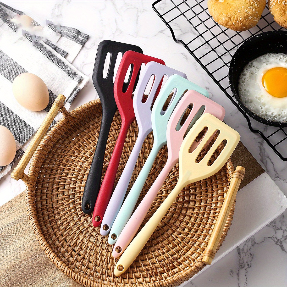  Silicone Cookie Spatula Turner 2 Pack Mini Brownie Spatula  Flexible Kitchen Small Silicone Spatulas for Nonstick Cookware Heat  Resistant No Scratch Flipper Baking Utensils for Egg Pancake (Gray, Blue):  Home 