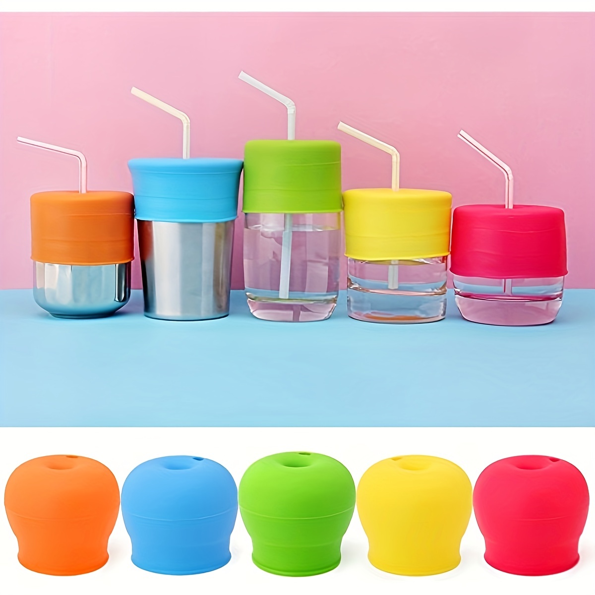 Silicone Cup Lid Cover Universal Round Cup Covers with Straw Hole for Glass  Cup Drinks Black 