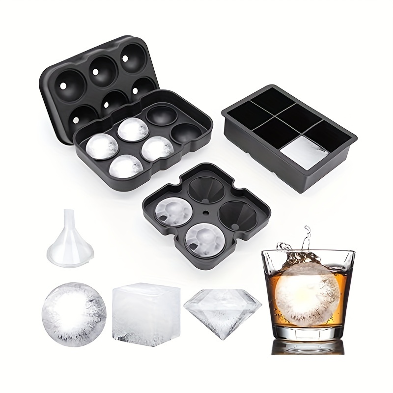 Round Ice Cube Tray with Lid Bin Scoop and Tong - Easy Release Circle Ice  Cub