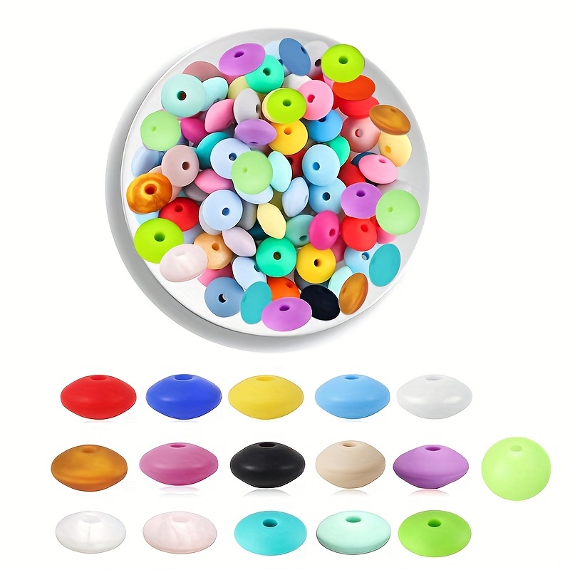 100PCS 12mm Silicone Lentil Beads Mix Color Silicone Abacus Beads Bulk Flat  Beads Spacer Beads Colorful Shaped Beads Fun Beads for DIY Craft Garland
