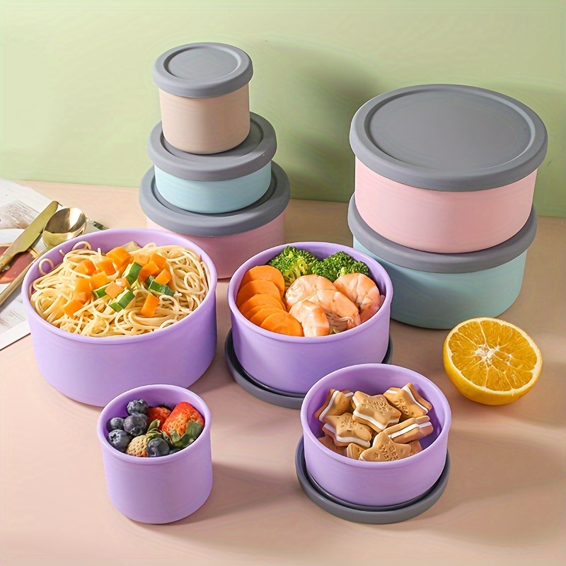 3Pcs/Set Silicone Portable Salad Bowl With Lid Foldable Folding Lunch Box  Bowl Sets Tableware Set Folding Bowl, Apartment Essentials, College Dorm Ess