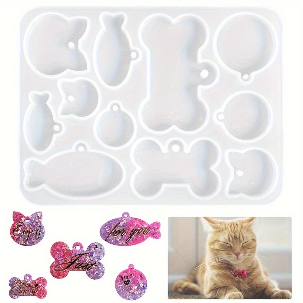 11 Cavities Silicone Dog Bone Shaped Tag Mold Cat Tag Fish Mold Keychain  Pendant Clay Mold Pet Dog Tag Resin Molds Circle Round Pendant Epoxy  Casting