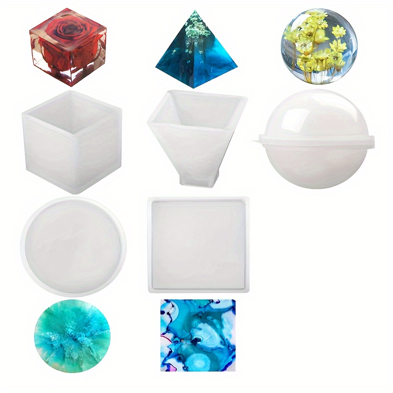 Juego de 12 moldes de resina transparente, moldes de silicona transparente  para resina epoxi, incluye esfera sin costuras, moldes de resina de cubo