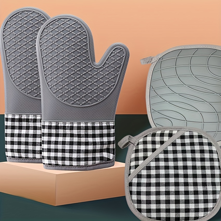 Oven Mitt And Pot Holders Set Thick Quilted Oven Gloves And - Temu