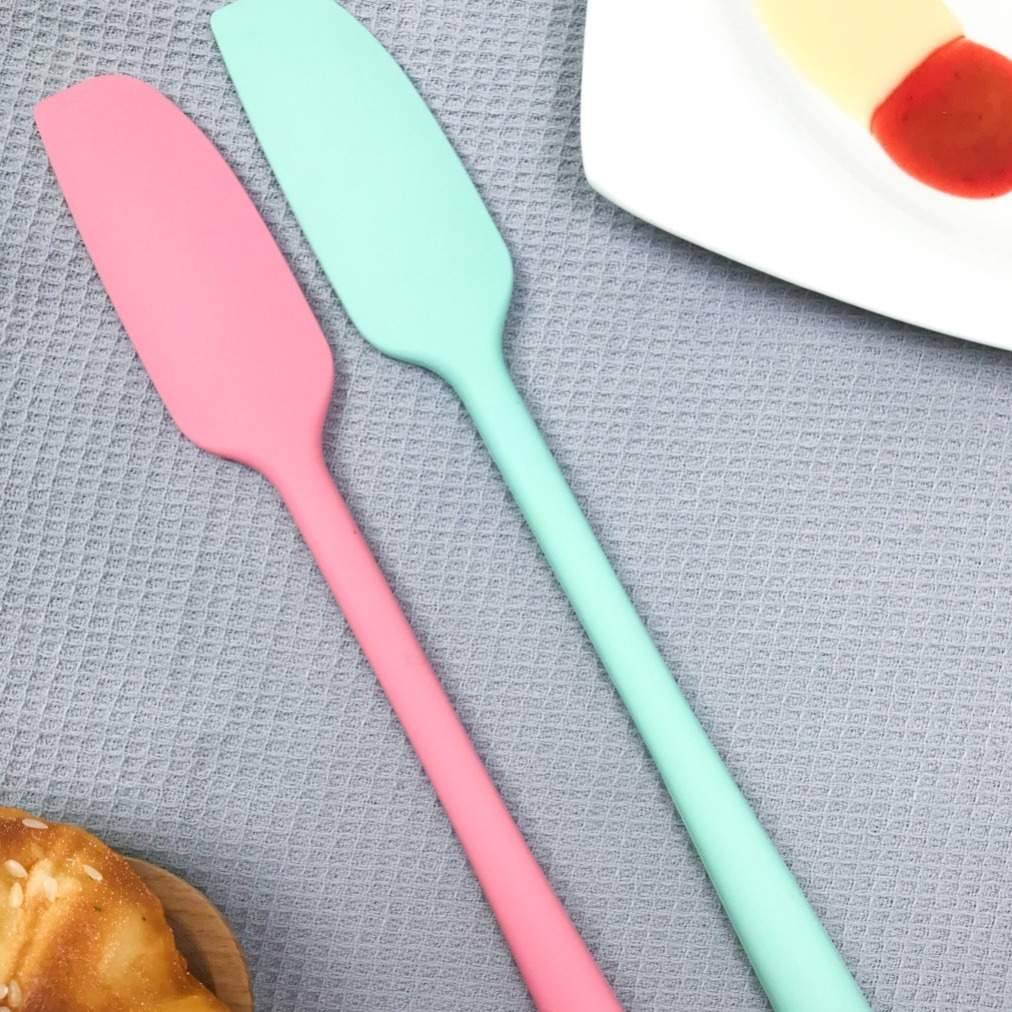 2 Pieces Long Handle Silicone Jar Spatula Non-Stick Rubber Scraper Silicone Scraper for Jars, Smoothies, Blenders Cooking Baking Stirring Mixing