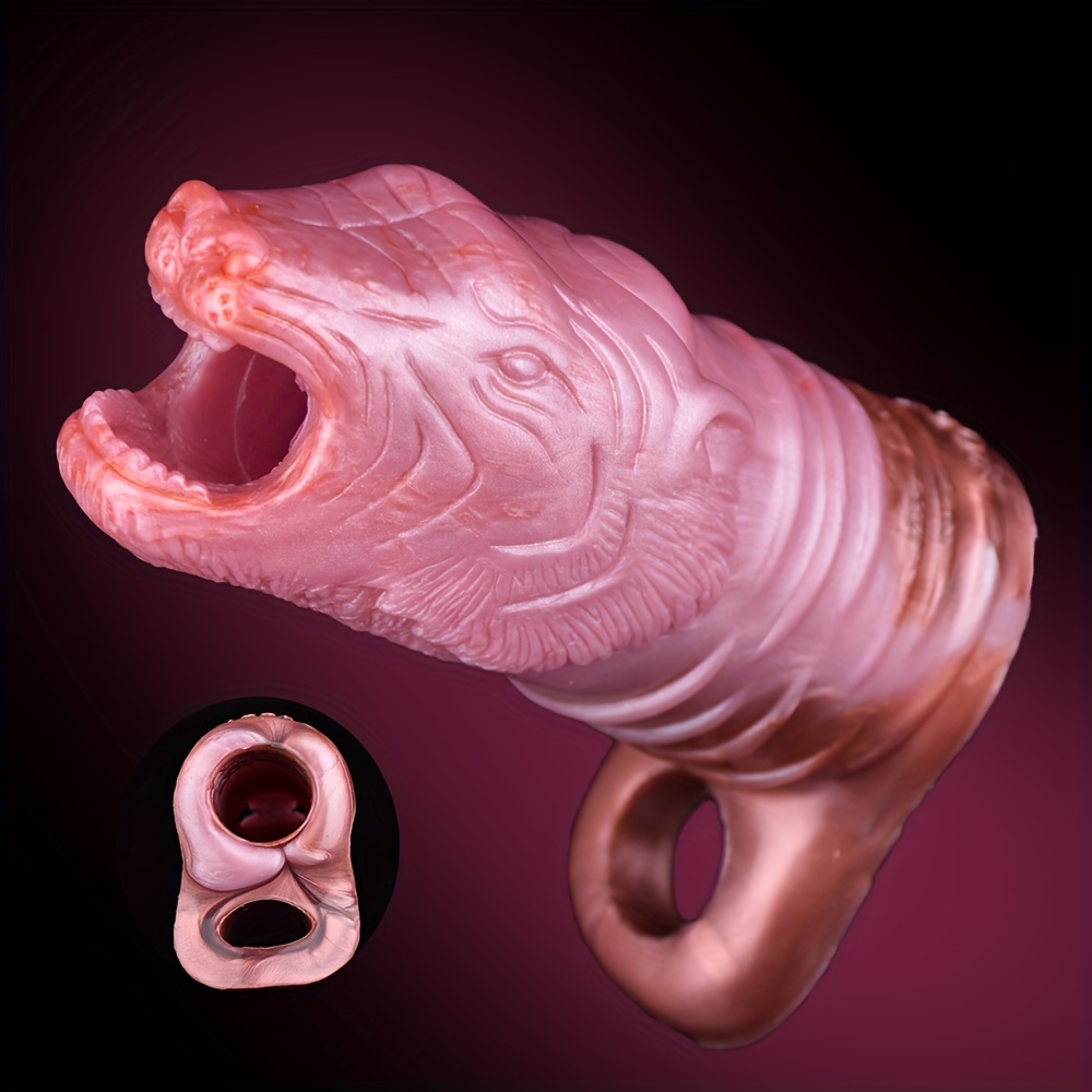 1pc Open ended Design Tiger Penis Sleeve With Anti drop Multifunctional Cock Sheath Lengthening And Thickening Cock Sleeve For Men Vagianl Prostate Massage Silicone Sex Toys For Adult 18