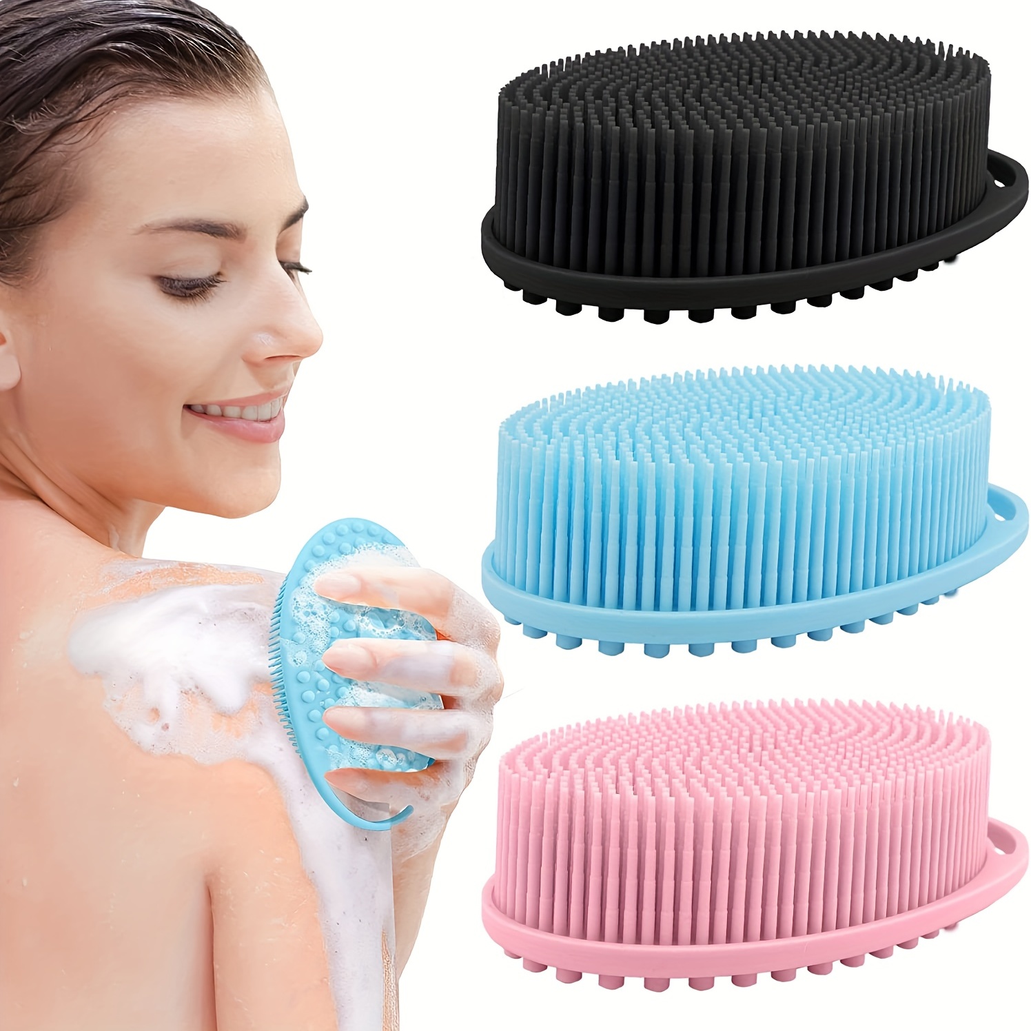 Silicone Shower Brush Back & Body Scrubber (Green, Pink, 2 Pack)