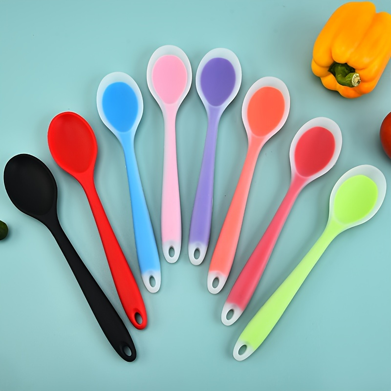  Juego de 5 cucharones de silicona para sopa, juego de cucharas  antiadherentes para el hogar adecuadas para servir y cocinar, silicona  roja, azul, negra, naranja, verde, 7.87 x 2.55 (KK888) 