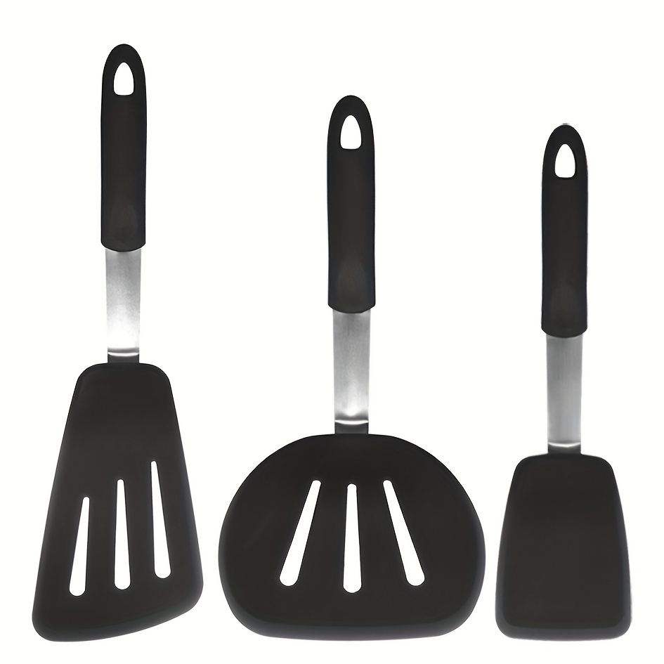 Flexible Silicone Turner Spatula Set - 600F Heat-Resistant Non-Stick Kitchen Utensils Flippers for Cooking and Baking, Size: 3pc, Black