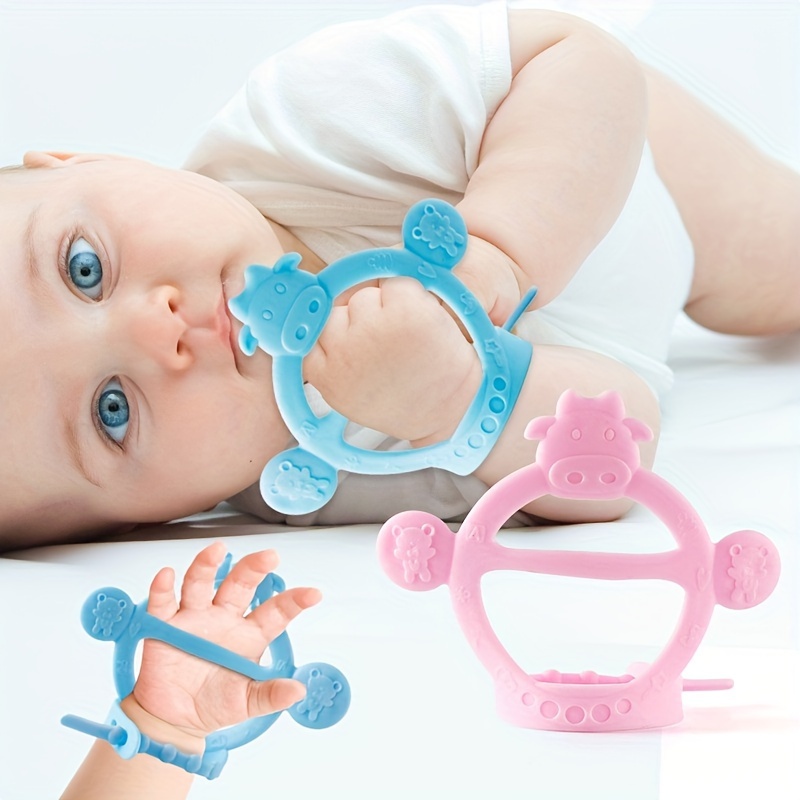 Jouets de dentition de singe pour bébé 3 mois, Multifonctionnel Bpa Free  Silicone Teether Toy Chew Ring (jaune)