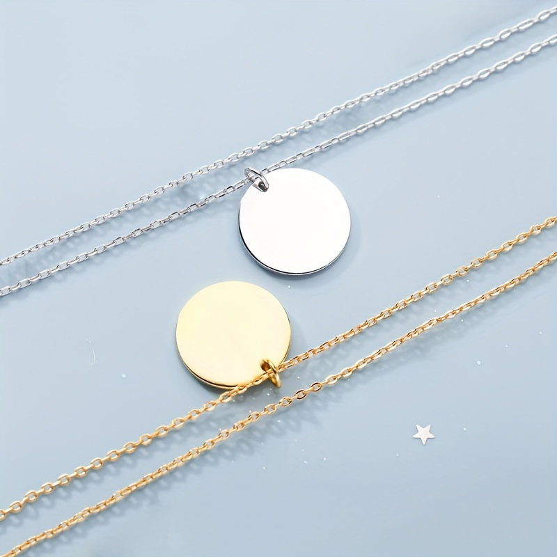 Round Gold Coin Pendant Necklace for Women Girls 925 Sterling Silver 18K  Gold Plated Simple Small Full Moon Minimalist Geometric Disk Circle Chain