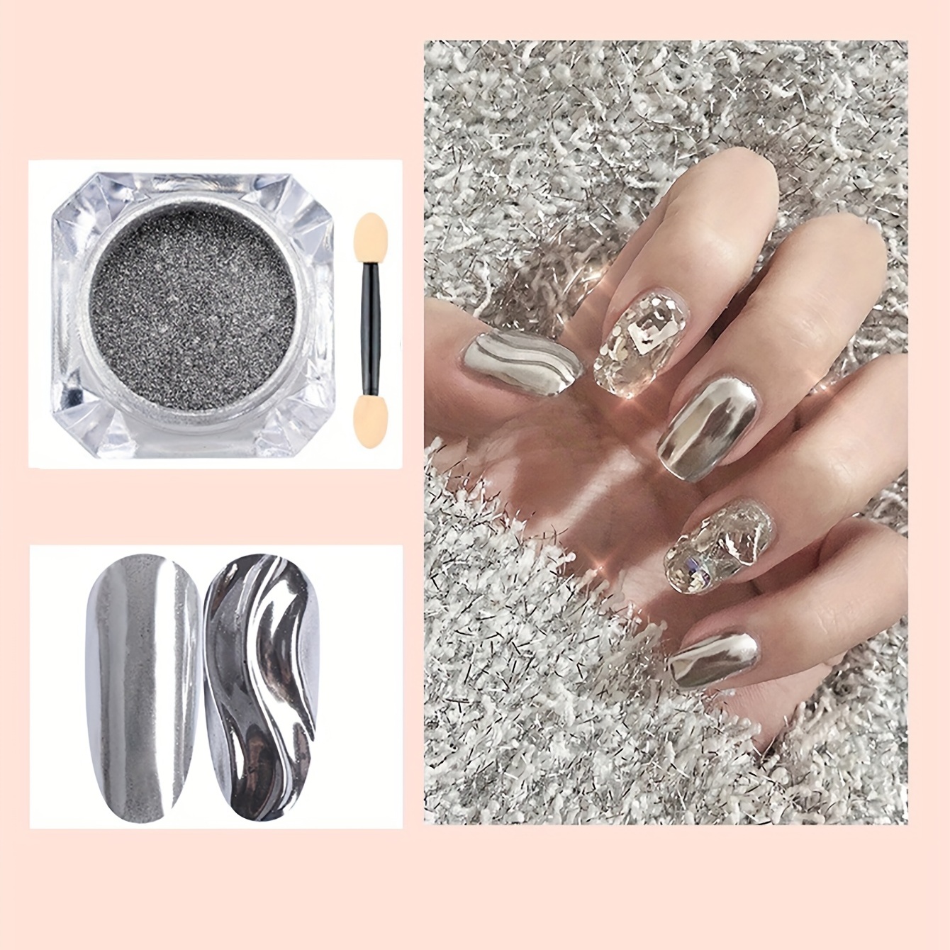 New Silver Effect Mirror Chrome Nail Powder Pigment No Polish Foil Nails  Colour