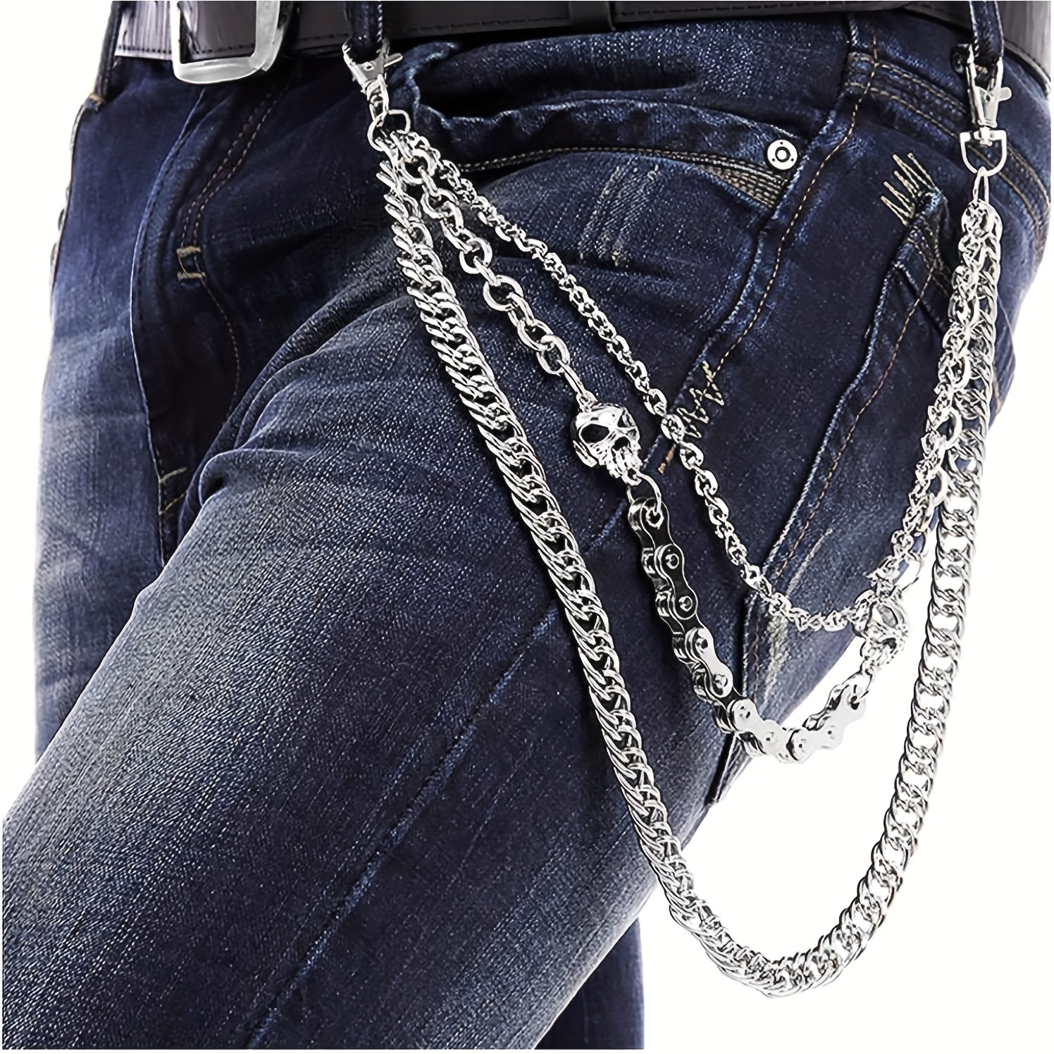 Iron White Fashion Jeans, Men's 1pc Pants, Trousers Punk Hip Hop Waist Chain Jeans,Temu