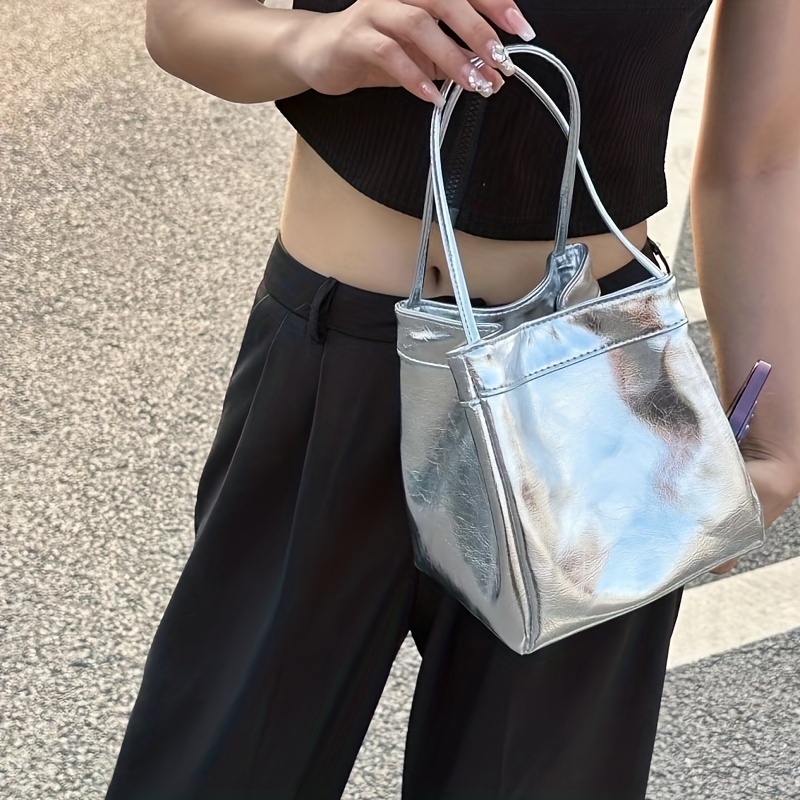 Trouva: Silver Leather Textured Shoulder Bag