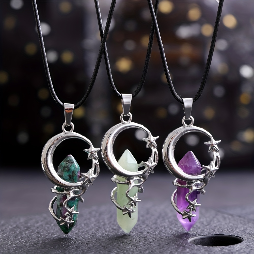 Top Plaza 5pcs Natural Amethyst+ Rose Quartz + Tiger Eye+ Green Aventurine  + Rock Crystal Healing Point Chakra Pendants for Necklace Making