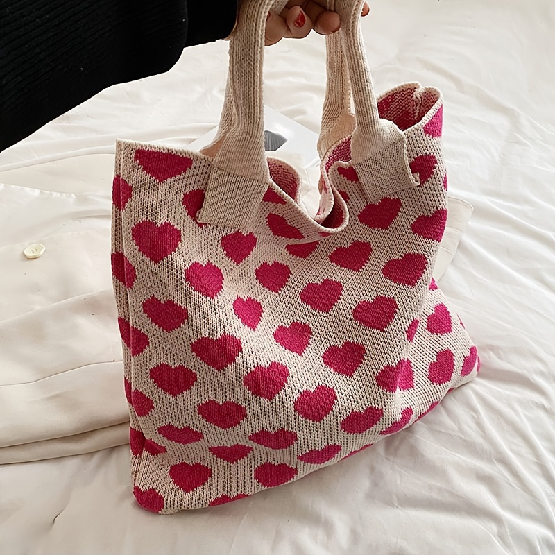 1pc Fashionable Crochet Tote Bag With Large Capacity & Heart