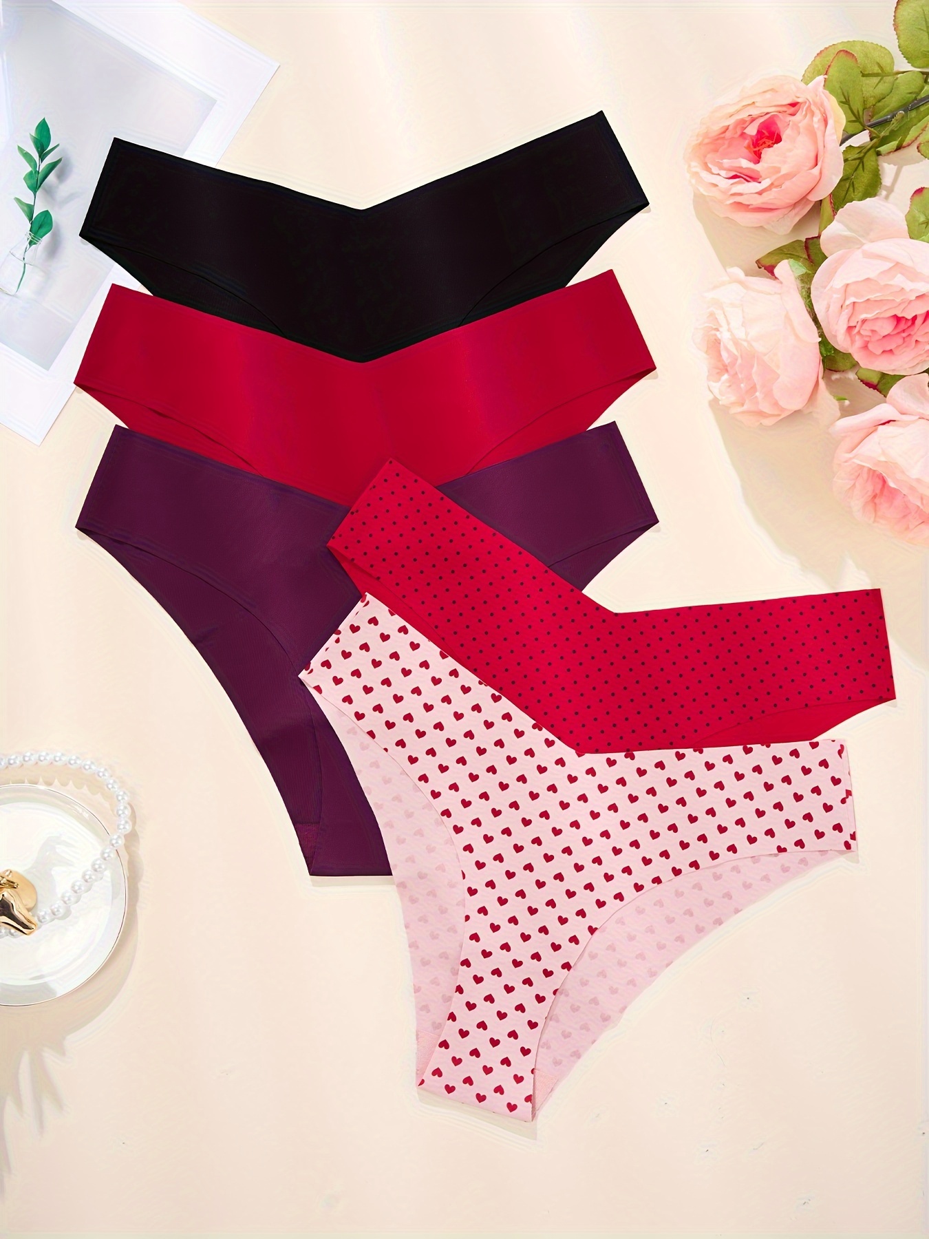 Heart Print Boyshort Panty, Soft & Comfort Seamless Valentine's Day Panty,  Women's Lingerie & Underwear