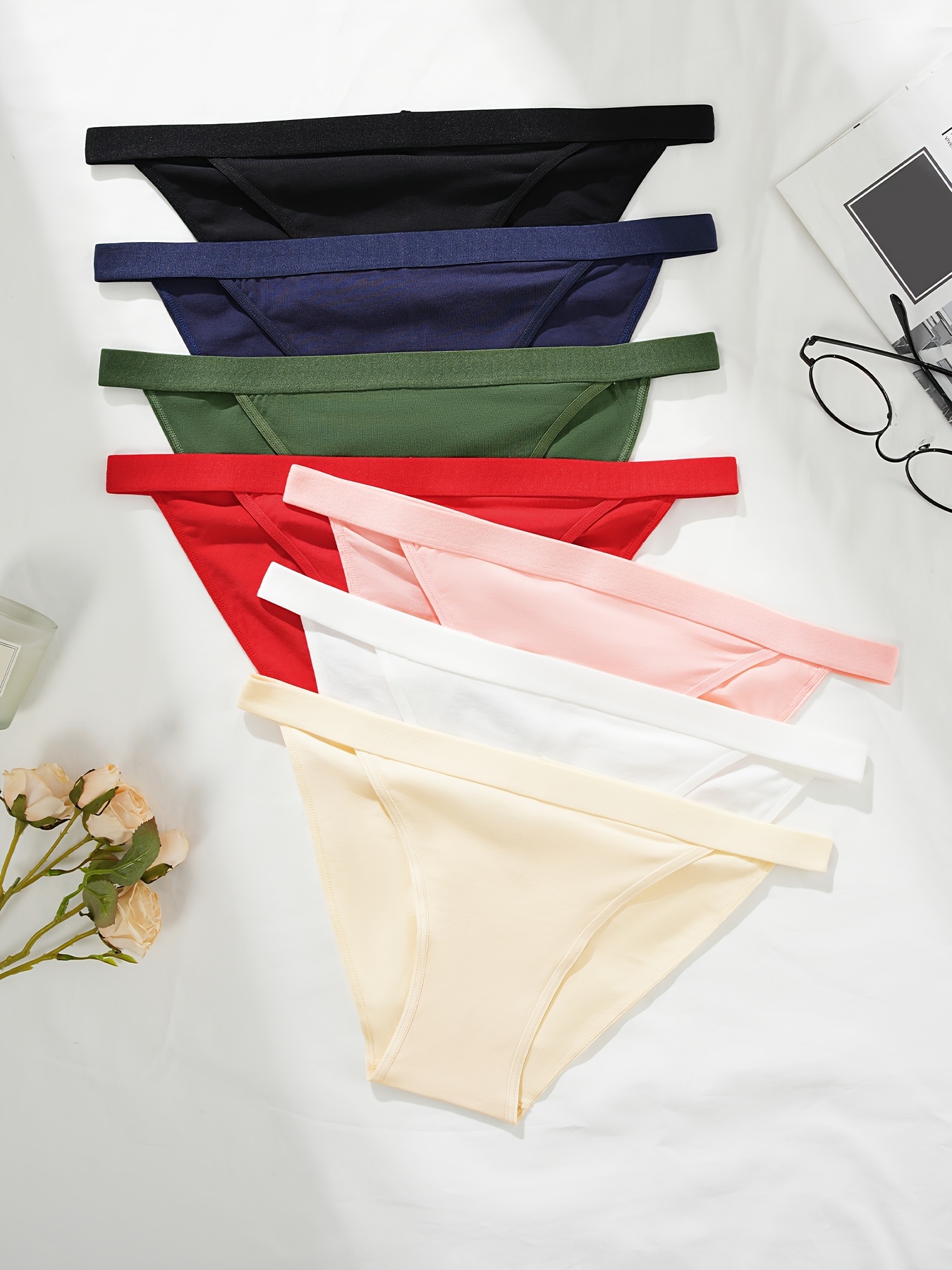 7 Pcs Women's Mixed Color Low Waist Tanga Panties, Soft Breathable Cheeky  Panties, Women's Underwear & Lingerie