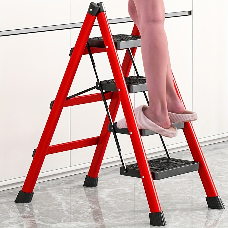 HBTower Escalera de 3 escalones, taburete plegable con escalón ancho  antideslizante, escalera de acero resistente de 500 libras, práctico mango