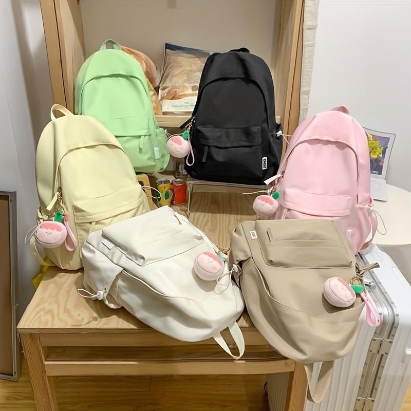 Simple Casual Canvas Backpack School Bag With Cute Badges Duck Pendant -  Bags & Luggage - Temu