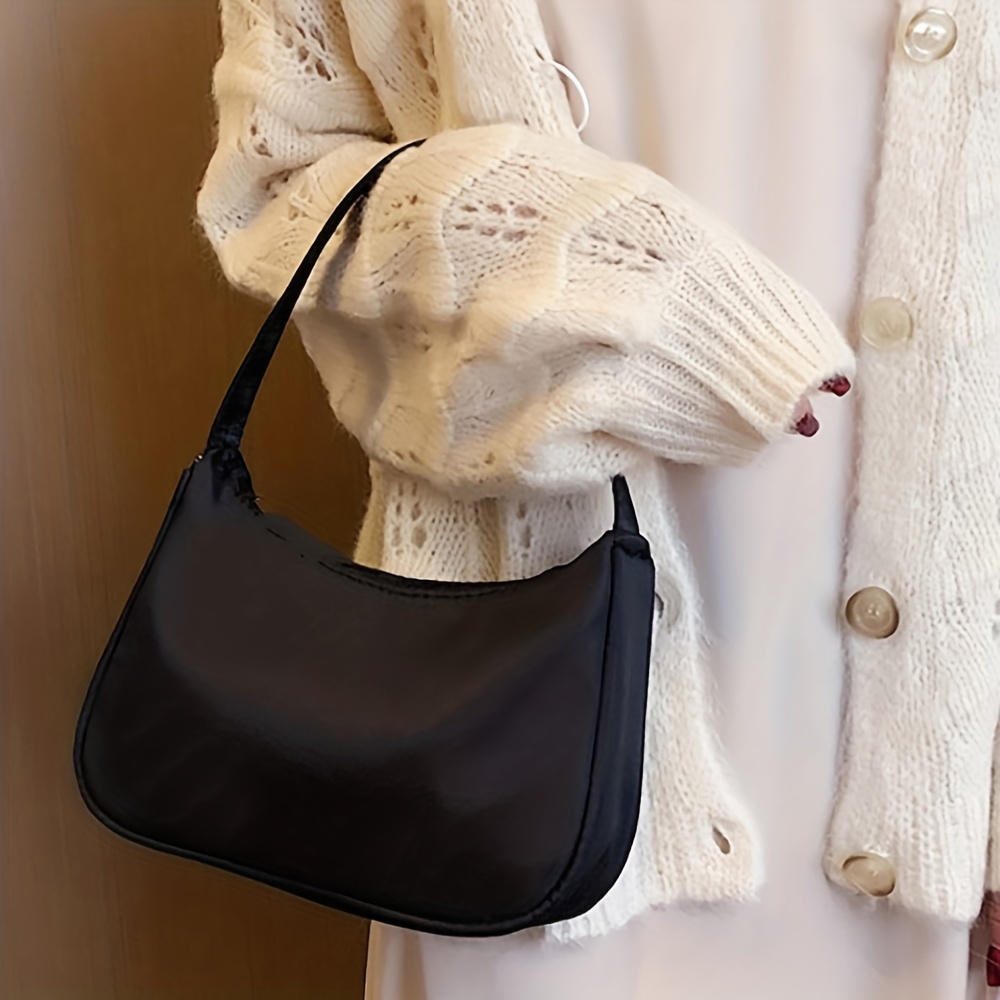 Retro Nylon Hand Tote Bag, Handbag, Simple Waterproof Light Weight Large Capacity Shoulder Purse for Work,Temu