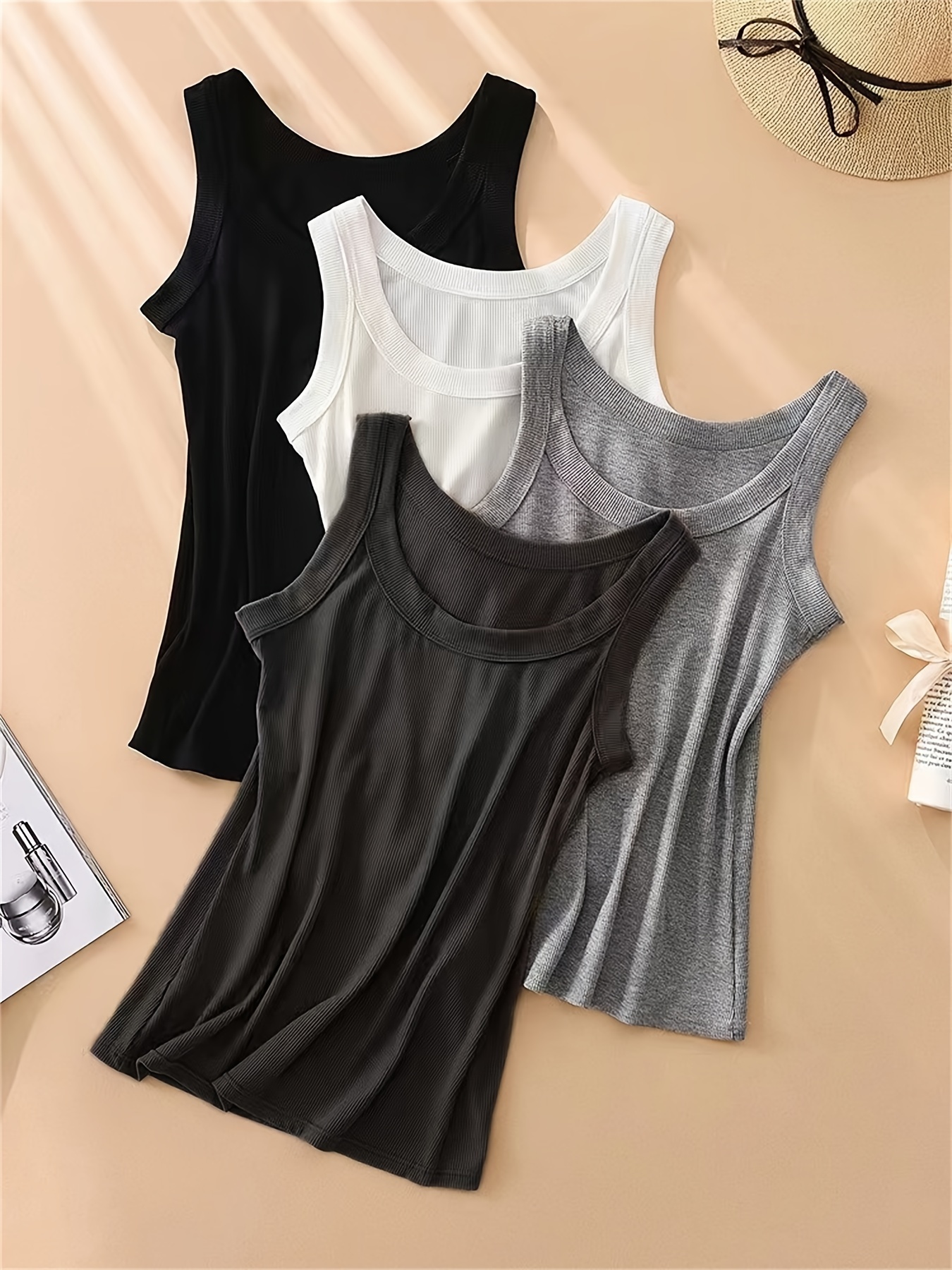 Solid Color Cropped Tank Top, Casual Low Cut Short Sleeve Tank Top For  Spring & Summer, Women's Clothing