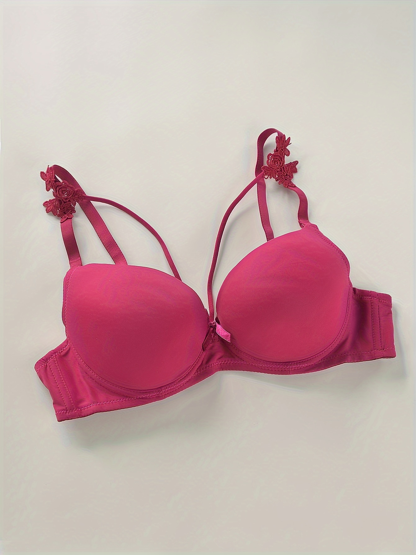 Simple Bow Push Bras Comfort Sheer Back Removable Strap - Temu