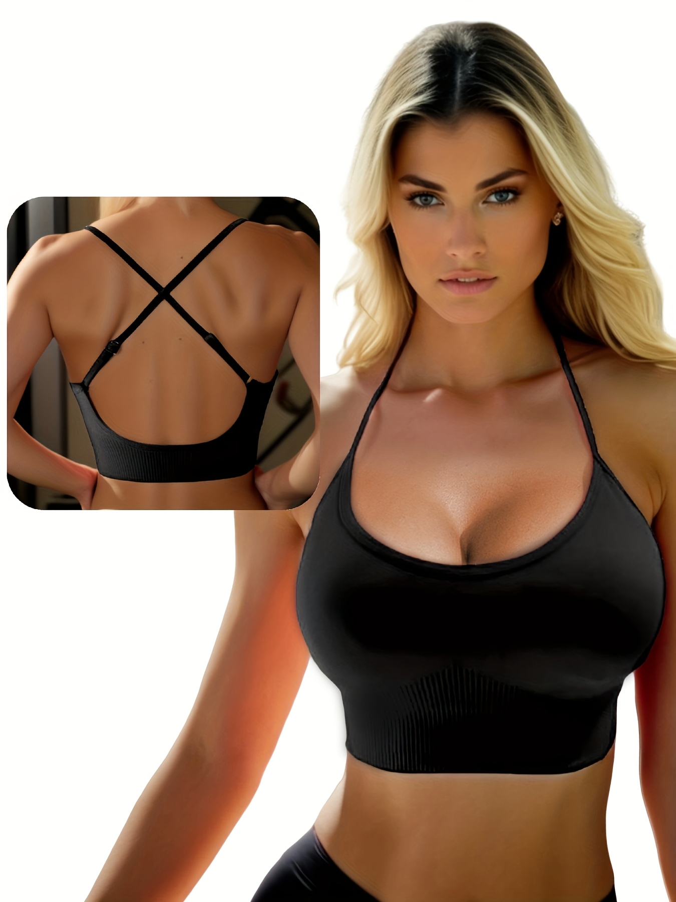 Plus Size Sports Bra Women's Plus Colorblock Rib Seamless - Temu