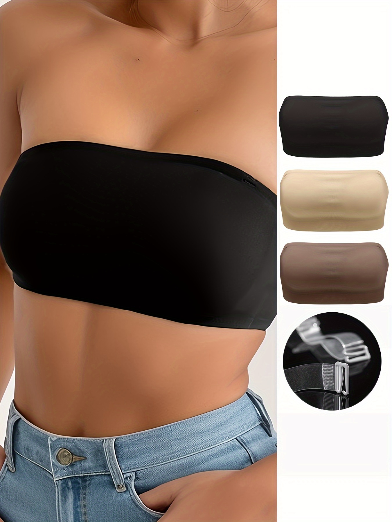 Solid Strapless Bandeau Bra Invisible Push Stretch Everyday - Temu