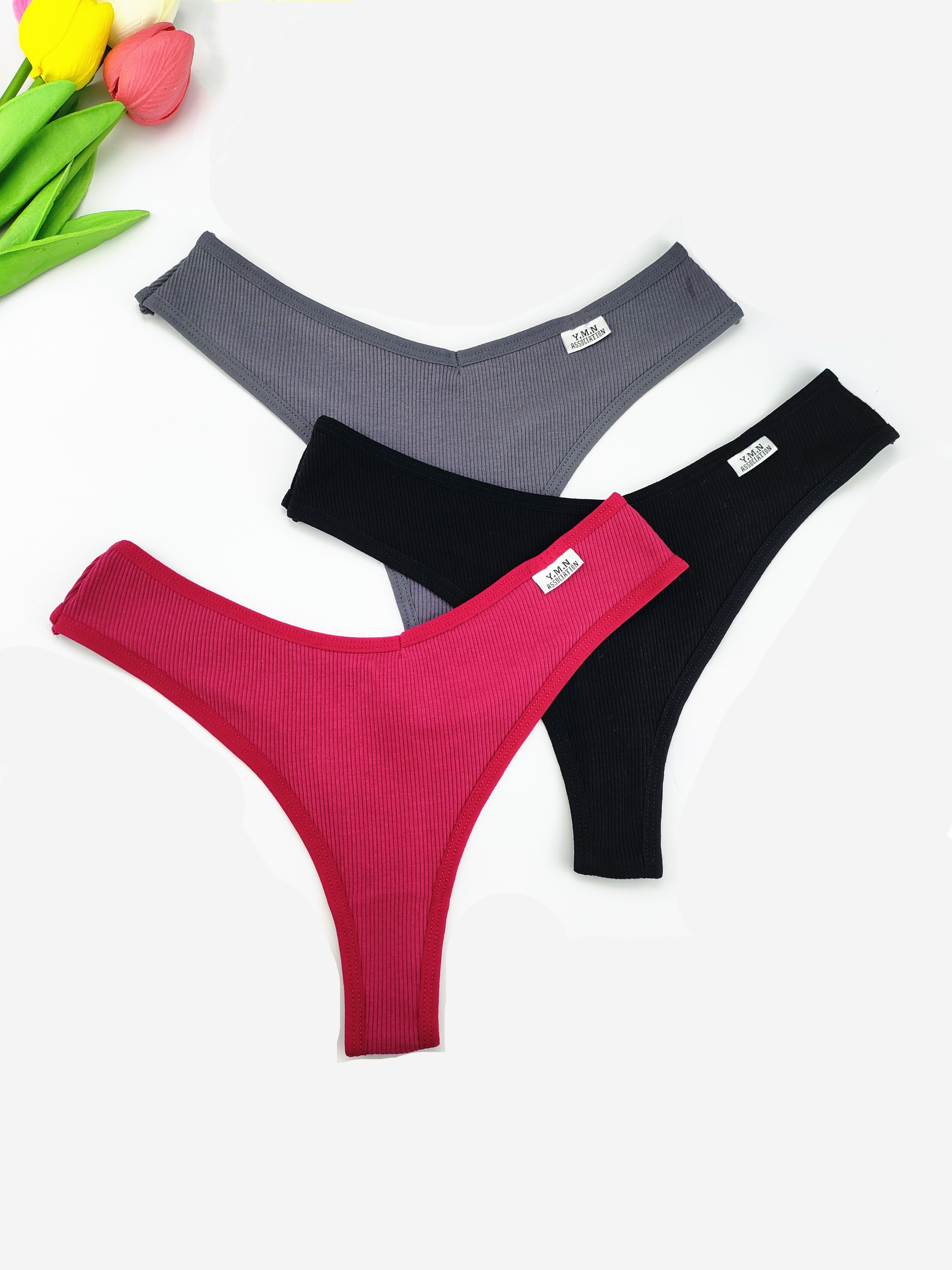 3PCS/Set Women Cotton Panties Sexy T-Back Thong Adjustable Waist G-String  Underwear Breathable Soft Intimates Lingerie FINETOO