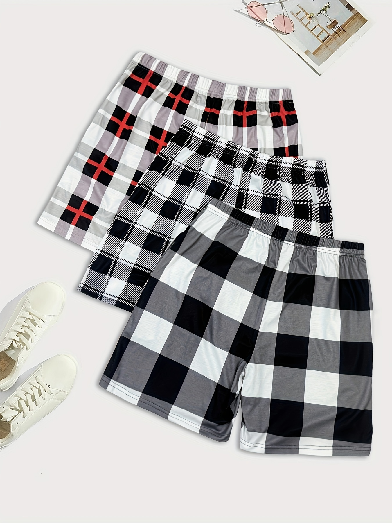 Men's Classic Plaid Pajama Shorts Elastic Waist Shorts - Temu