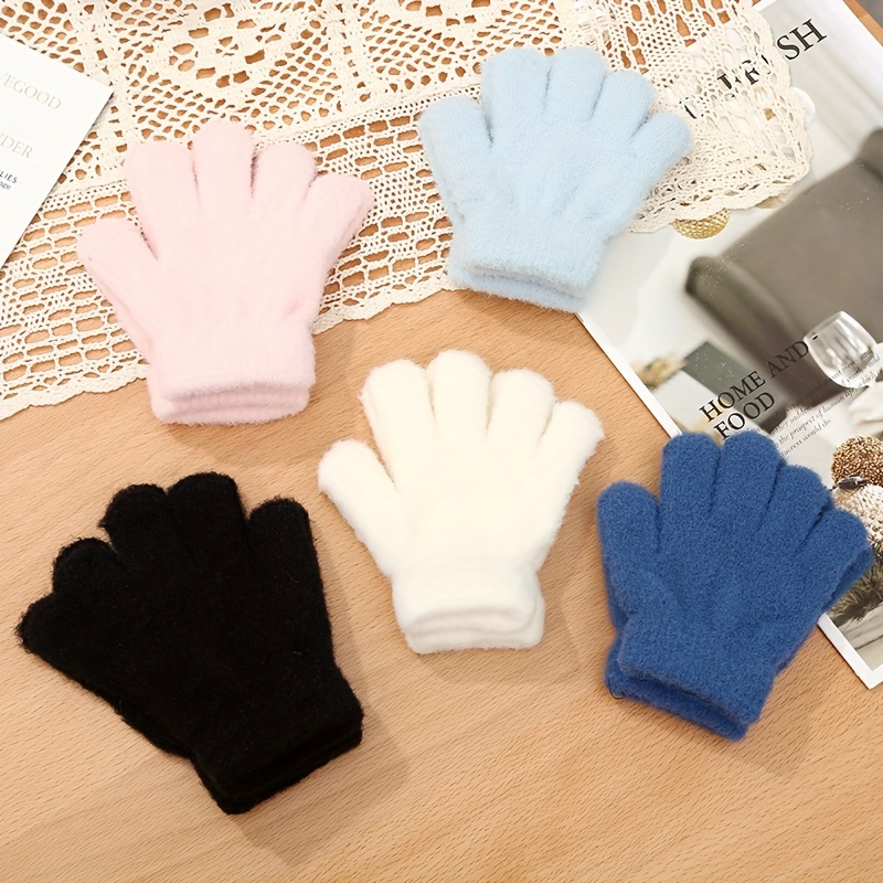 1pair Children Winter Knitting Gloves, Bowknot Bear Plush Soft Five Finger  Gloves, Boys Girls Warm Gloves